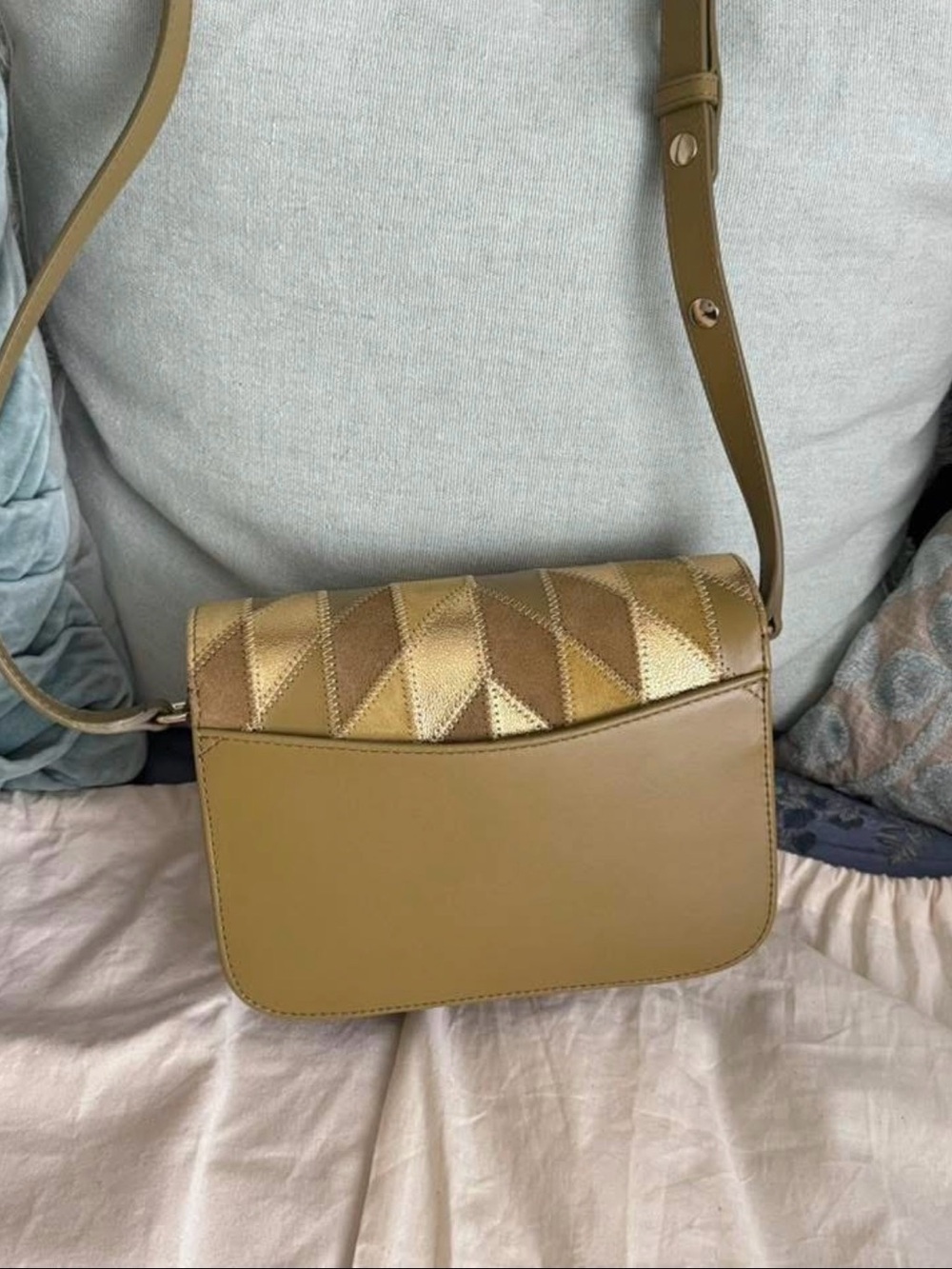 Sezane Mini Milo Patchwork Suede & Leather Crossbody NWT - Picture 2 of 4